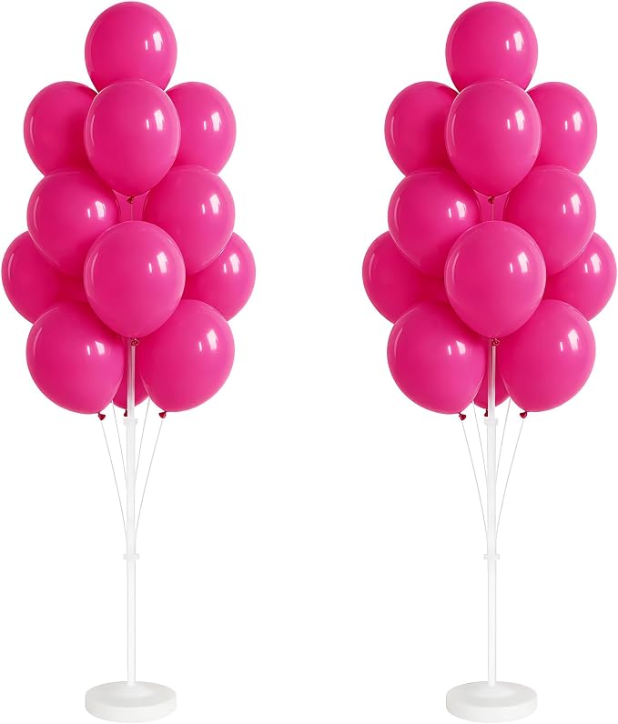 Balloon Column Kit for Floor - Set of 2, Balloon Tower Backdrop Decoration with Stand, Base and Pole for Wedding, Baby Shower, Birthday Party, or Bachelorette Parties (Rose Pink)