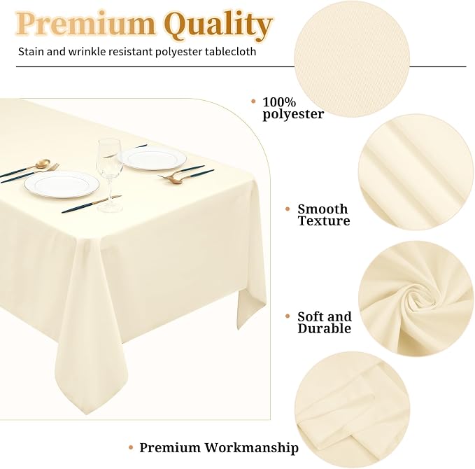 12 Pack Beige Tablecloths for Rectangle Tables Stain and Wrinkle Resistant Washable Polyester Tablecloth 60 x 102 Inch Table Cloth Rectangle Table 6 Foot Rectangle Table Cloth for Wedding Party