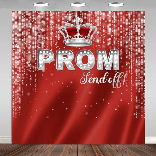 Prom Send Off Backdrop 8x8ft Red and Silver 2026 Graduation Photography Background Party Decorations Class of 2026 Congrats Grad Banner Photo Booth Props