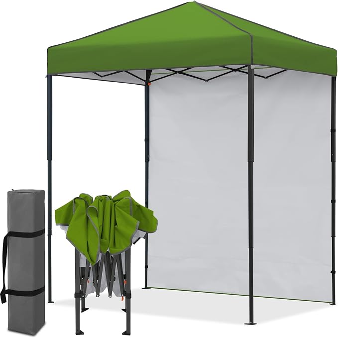 EAGLE PEAK 6x4 Instant Pop Up Canopy Tent with 1 Side Wall Panel, Straight Leg Sun Shelter, Portable Canopy with Carry Bag for Camping, Beach & Sports, Grass Green