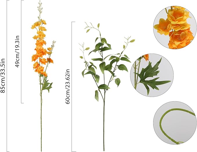 IPOPU 9Pcs Orange Artificial Delphinium Flowers Combo Clematis Greenery Stems, 33.5" Long Stem Larkspur for Wedding Centerpieces, Bridal Bouquet, Home Party Table Decor (Orange)