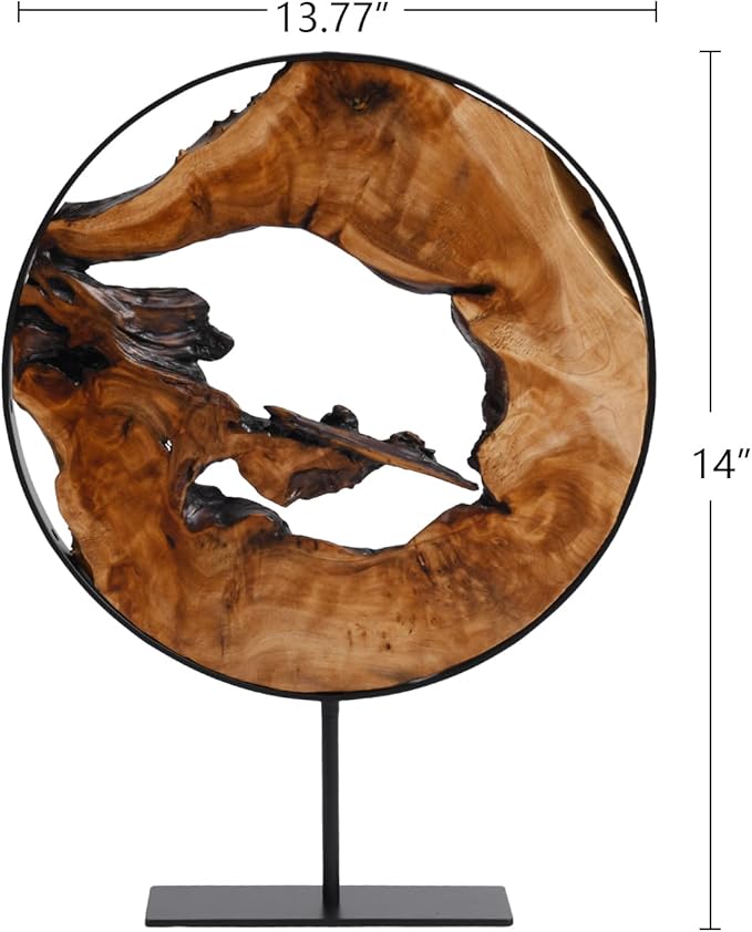 WELLAND Round Cedar Wood Sculpture 13.77" W x 13.77" D x 14" H, Wood Tabletop Sculpture, Irregular Shape décor for Living Room, Bedroom, Home Office