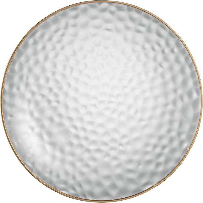 PLASTICPRO 30 Pack Hammered Plastic Plates Heavyweight Disposable Plastic Plates Elegant Clear Hammered Rim Platsic Party Dishes (Hamered Clear With Gold Rim, 9'' INCH PLATES)
