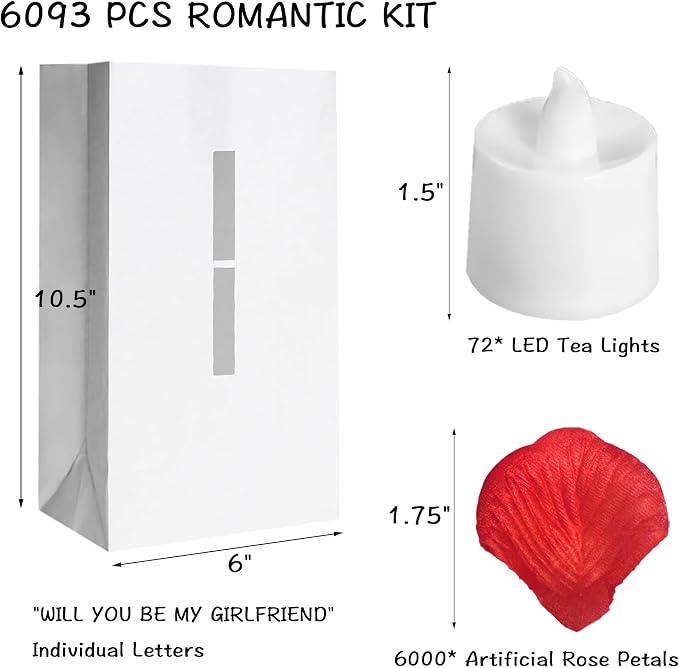 Will You Be My Girlfriend Light Up Letters Proposal Decorations with Luminary Paper Bags,Led Tea Candles,Red Rose Petals for Romantic Night,Valentines Day,Engagement Party,Proposals