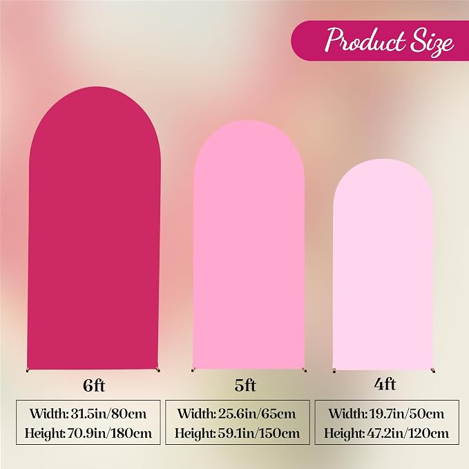Set of 3 Arch Backdrop Covers(6ft, 5ft, 4ft) - Premium Stretchy Spandex Backdrop Arch Stand Cover for Baby Shower,Wedding,Party Decor Chiara Cover with Double-Sided Design(Pink)