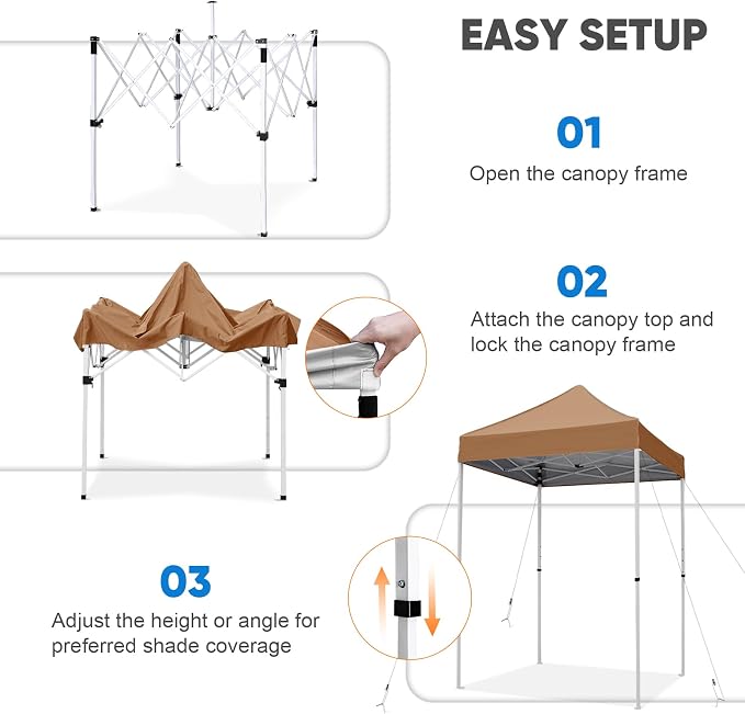 COOS BAY 5x5 Pop Up Canopy Tent, Portable Lightweight Sun Shelter with Carry Bag, Easy Setup Outdoor Canopy for Beach, Camping, Sports & Backyard Shade, Khaki