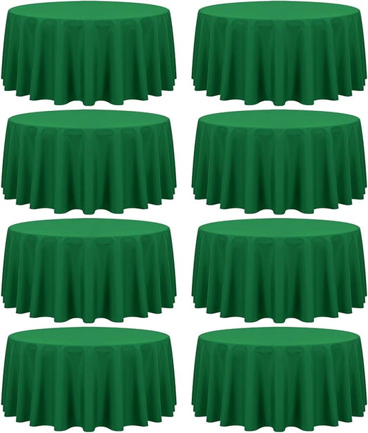8 Packs Green Round Tablecloth - 90 Inch, Premium Polyester Table Cloth for Round Tables, Washable Fabric Table Covers for Wedding, Party, Banquet, Dining Tables and Camping