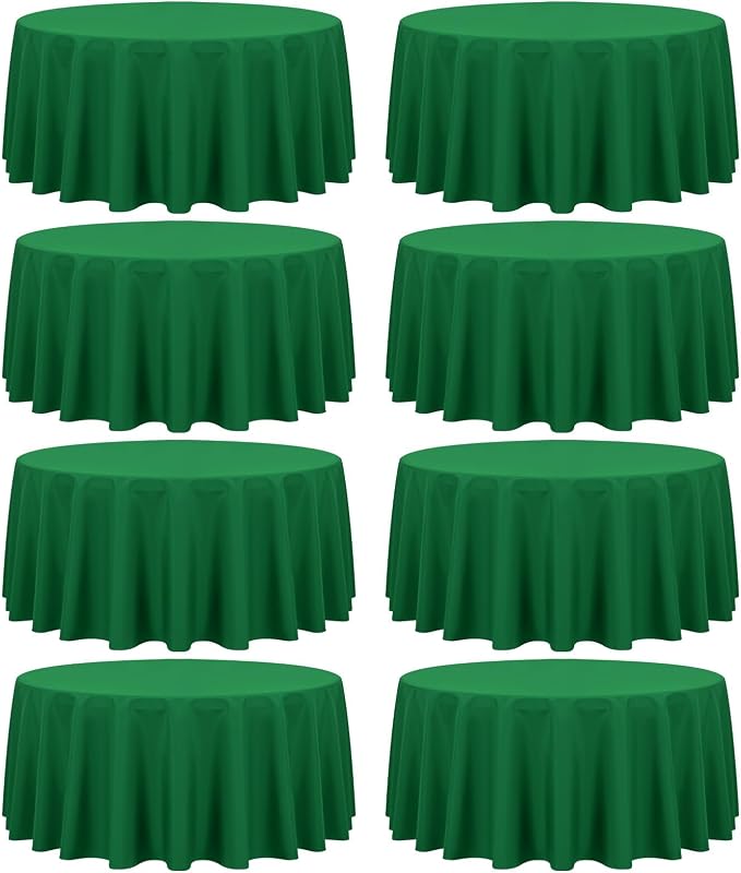 8 Packs Green Round Tablecloth - 120 Inch, Premium Polyester Table Cloth for Round Tables, Washable Fabric Table Covers for Wedding, Party, Banquet, Dining Tables and Camping