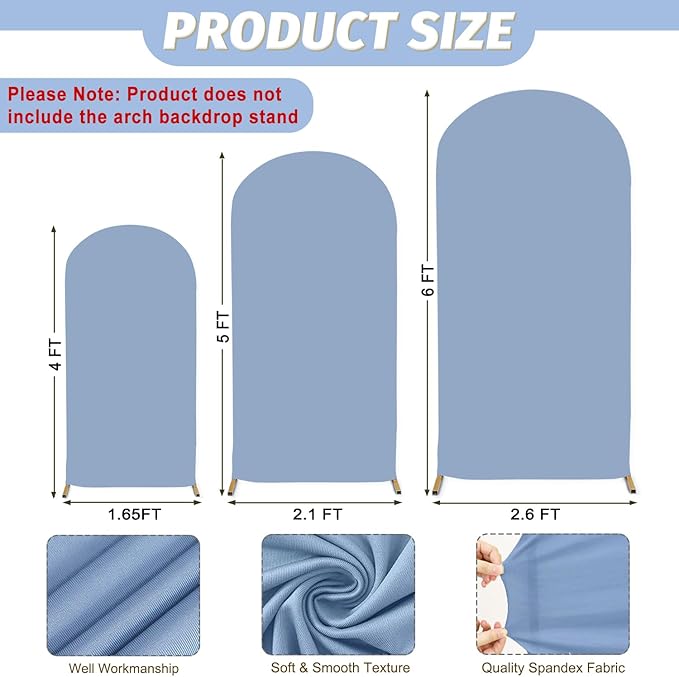 MODFUNS Dusty Blue Arch Cover Spandex Arch Backdrop Cover 4&5&6ft Arch Covers Stretchy Backdrop Set of 3 Arched Backdrop Stand Covers for Wedding Party Banquet Reception Party Arch Decor