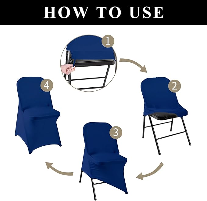 magalo 12 Pack Classic Blue Spandex Folding Waterproof Chair Cover, Stretch Chair Cover Protector for Wedding, Party, Dining Banquet and Other Special Events