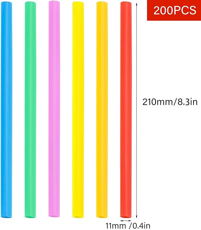 200PCS 8.3 inch Jumbo Smoothie Straws,Colorful Disposable Plastic Large Wide-mouthed Straw