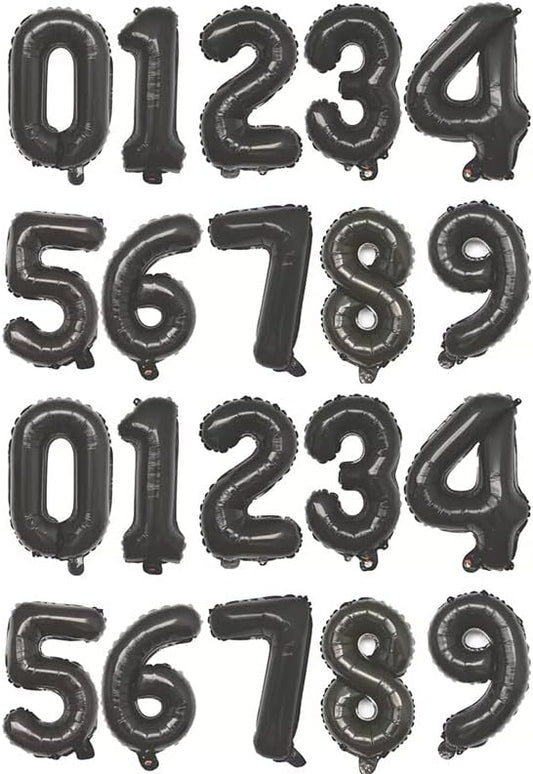 16 Inches Numbers 0-9 Black Foil Mylar Big Balloon Birthday Party Décor Event Decorations Supplies(2 sets)