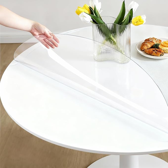 28in Round Clear PVC Table Protector 2mm Waterproof Pad | Clear Desk Cover, Clear Desk Mat, Table Cover Tablecloth Protector Rectangle, Table Protector for Dining Room Table