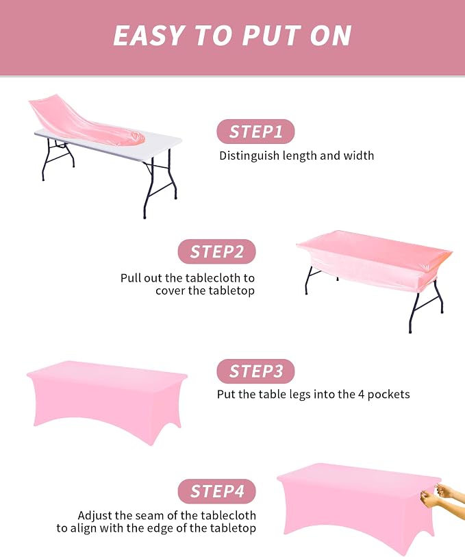 Fixwal 6 Pack 8Ft Pink Table Cover, Spandex Fitted Tablecloths Rectangle, Wrinkle-Free and Stretch Folding Table Cloth for Banquet, Wedding, Party, Trade Show