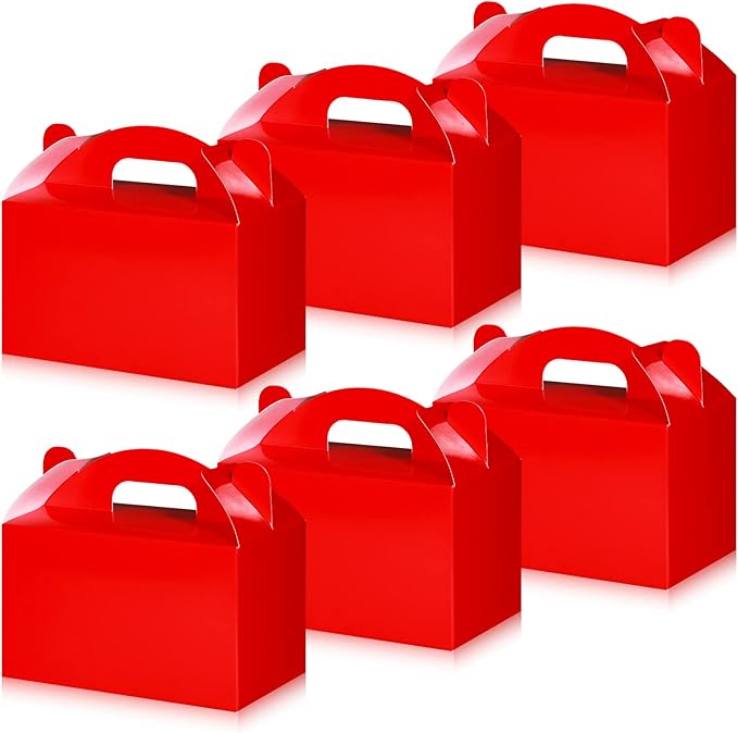 36 Pcs Party Favor Treat Boxes, Goodie Candy Gable Paper Gift Boxes with Handles for Birthday Wedding Shower Christmas Party Supplies, 6 x 3.5 x 3.5 Inches(Red)