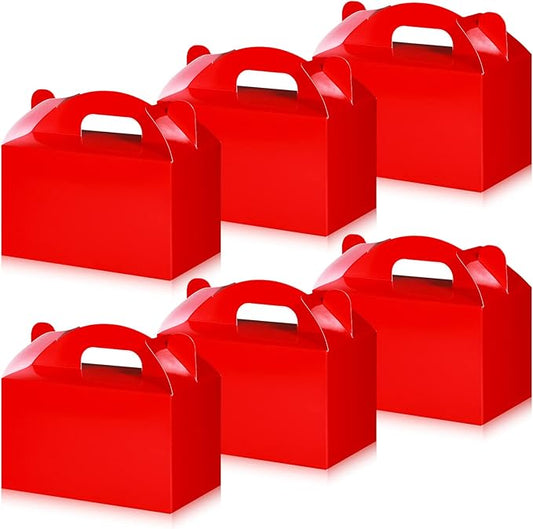 36 Pcs Party Favor Treat Boxes, Goodie Candy Gable Paper Gift Boxes with Handles for Birthday Wedding Shower Christmas Party Supplies, 6 x 3.5 x 3.5 Inches(Red)