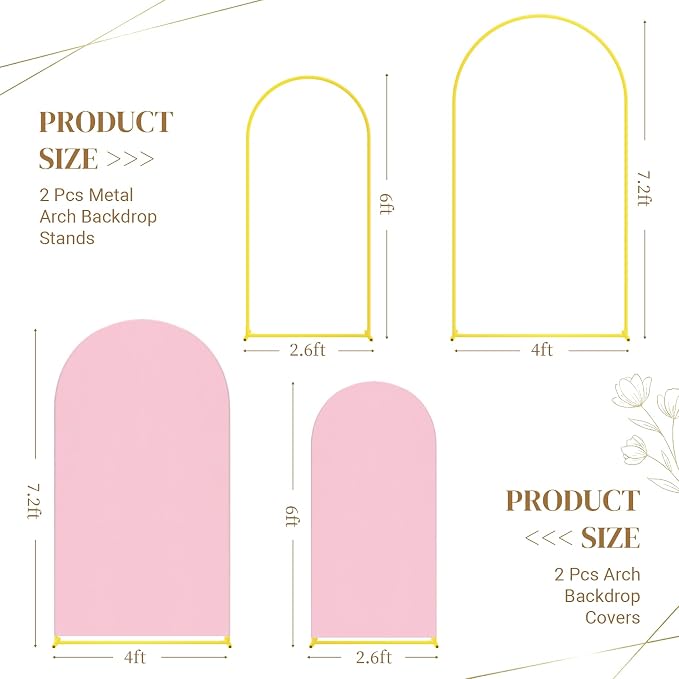 Toolterritary Metal Arch Backdrop Stand and Cover Set, 8FT, 7.2FT Party Backdrop, Easy to Assemble, Backdrop Stand for Parties, Birthday, Baby Shower