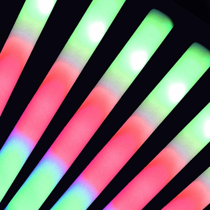100 LED Foam Sticks Lights - Party Batons Wand for Weddings, Birthdays, DJ, Concerts, Festivals, Events - 3 Color Lighting Modes