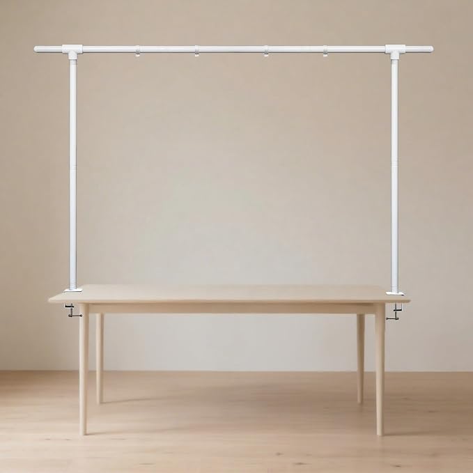 Beyeutao Over The Table Rod Stand with Clamps White Table Balloon Arch 16"-87" Length 30"-45" Height Adjustable Arch Stand Fit for Photo Booth Wedding Birthday Party Halloween Christmas Decoration