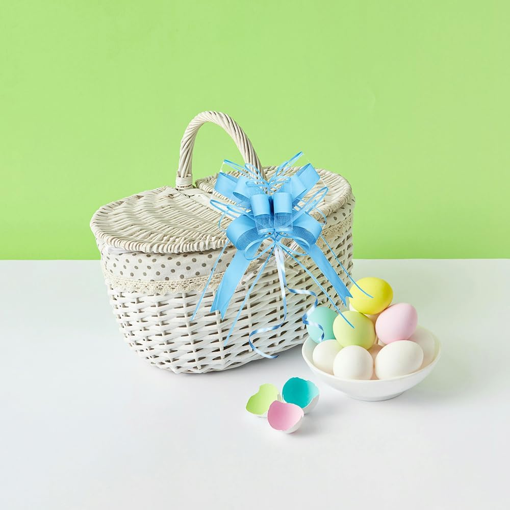 WEWILUCK Gift Wrap Bows Big, Blue Bow for Gift Baskets, Flower Bouquet, Paper, Pull Bows for Gift Wrapping, Gift Bag, Box, Baby Showers(8 inches, 10PCS)