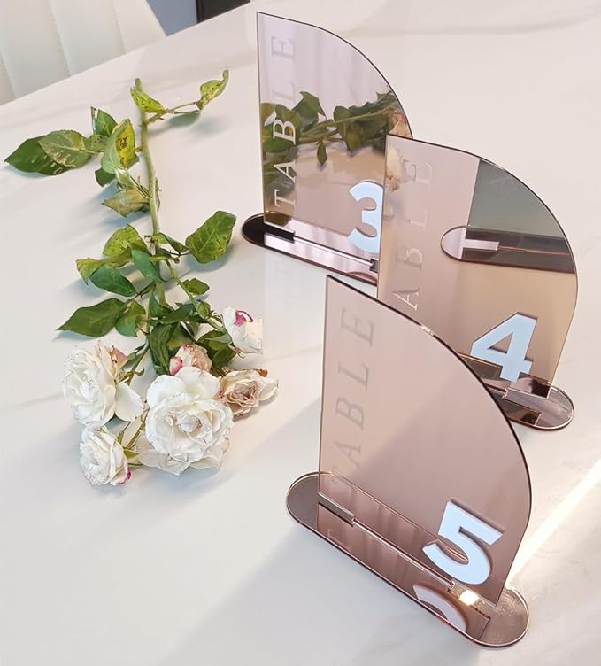 Wedding Table Numbers,Semi-Arched Mirrored Acrylic Table Numbers for Party,Events,Occasion Decoration (Number 1-20, Rose Gold Mirror)