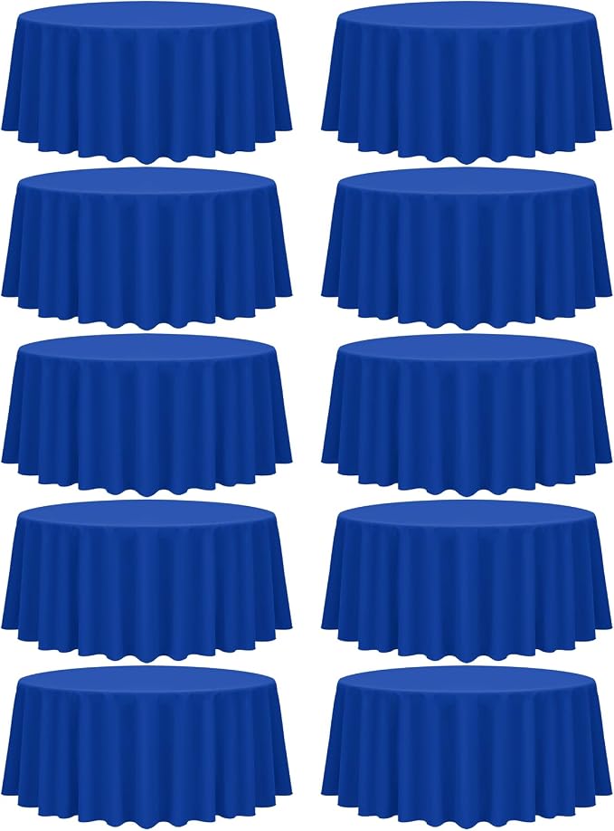 Fani 10 Pack 120 Inch Round Royal Blue Polyester Tablecloths, Wrinkle & Stain Resistant, Perfect for 8ft Round Tables, Wedding, Banquet, Dinner Party