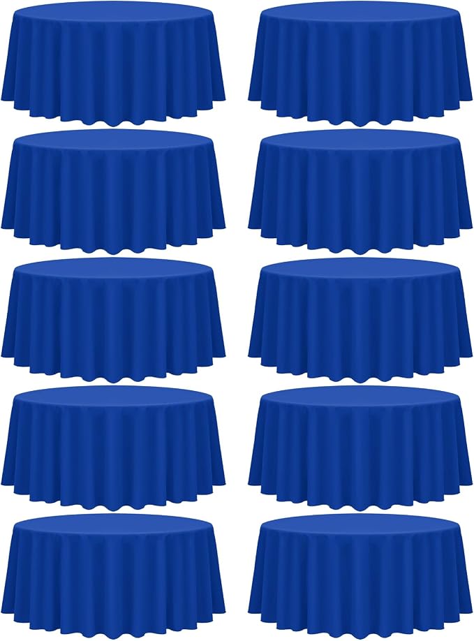 Fani 10 Pack 90 Inch Round Royal Blue Polyester Tablecloths for Round Table, Stain and Wrinkle Resistant, Perfect for Wedding Party Dining Table Buffet Banquet Restaurant and Camping
