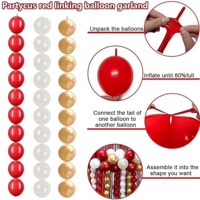 Red White Gold Balloon Arch Double Stuffed Burgundy Pearl White Sand Gold Balloon Garland Kit Red Linking Balloons Fringe Curtain for Birthday Bridal Shower Mother's Day Wedding Engagement Party Decor