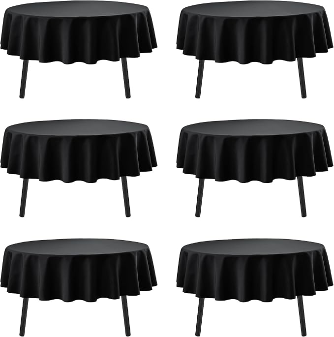 6-Pack Black Round Tablecloths, 90 Inches, Stain-Resistant Polyester for 4-5 Ft Round Tables - Washable Table Covers for Weddings, Banquets, Birthday Parties, Events