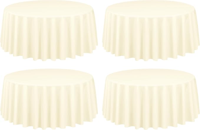 Showgeous 4 Pack Beige Round Tablecloth - 120 Inch Polyester Table Cloth - Washable Decorative Fabric Table Covers for Wedding, Dining, Party, Banquet, Buffet