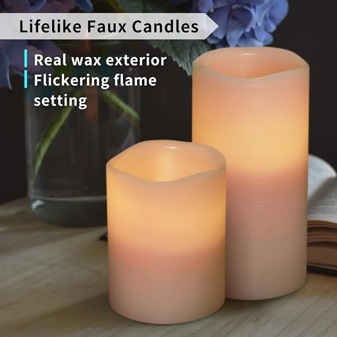 FURORA LIGHTING Pink Flameless Candles, 8-Pack Set with Remote & Timer | Includes 4 pillars and 4 votives. Creates a soft, romantic pastel pink glow perfect for weddings and bedroom aesthetics.