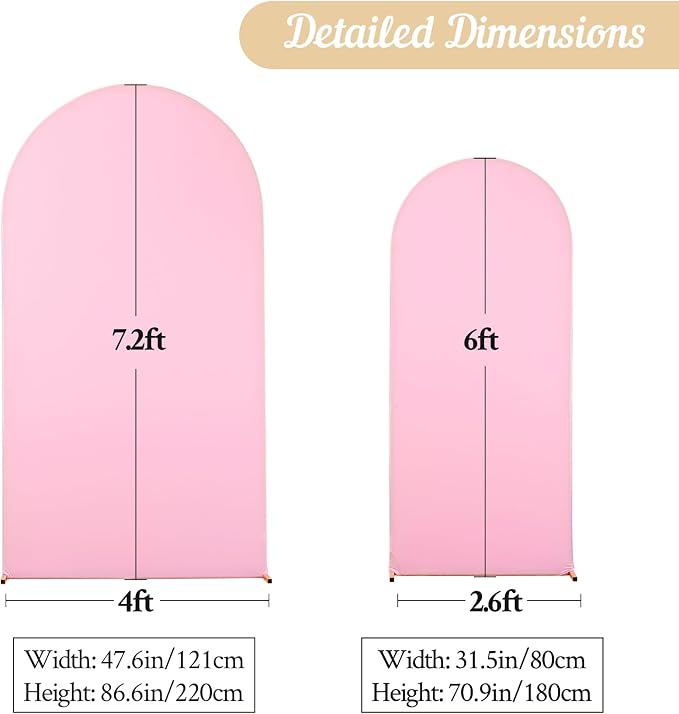 Pink White Arch Cover 7.2FT 6FT Wedding Arch Backdrop Covers Set of 2 Stretchy Spandex Balloon Arch Backdrop for Baby Shower Birthday Bridal Shower Gender Reveal Party Decor Banquet Photo Background