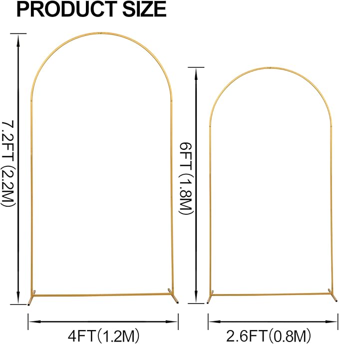 SuuWoee Metal Arch Backdrop Stand Set of 2 Gold (7.2FT+6FT) Wedding Arch Stand Balloon Arched Frame for Birthday Party Baby Shower Graduation Ceremony Decoration
