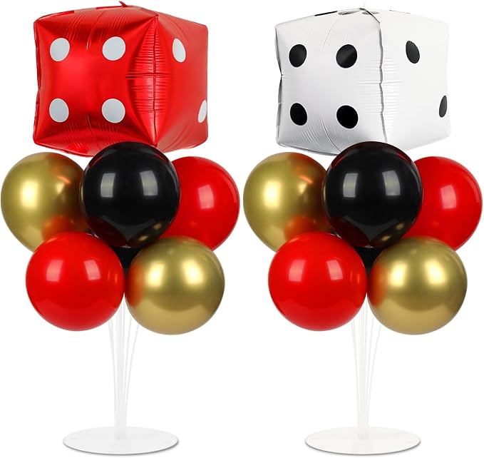 Naozinebi Casino Party Balloons Stand Kit 2 Sets with 2 Dice Foil Balloons Casino Night Theme Party Balloon Centerpiece for Tables for Poker Las Vegas Game Night Birthday Party Decorations
