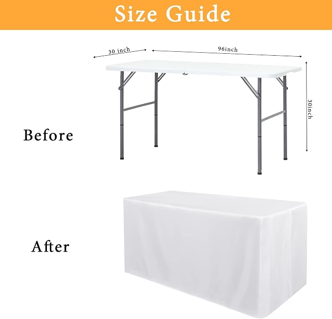 Obstal 4 Pack Table Clothes for 8 Foot Rectangle Tables - Water Resistant Washable Fabric Polyester Rectangle Table Cover Protector for Wedding, Banquet and Trade Shows, 96L x 30W Inches, White