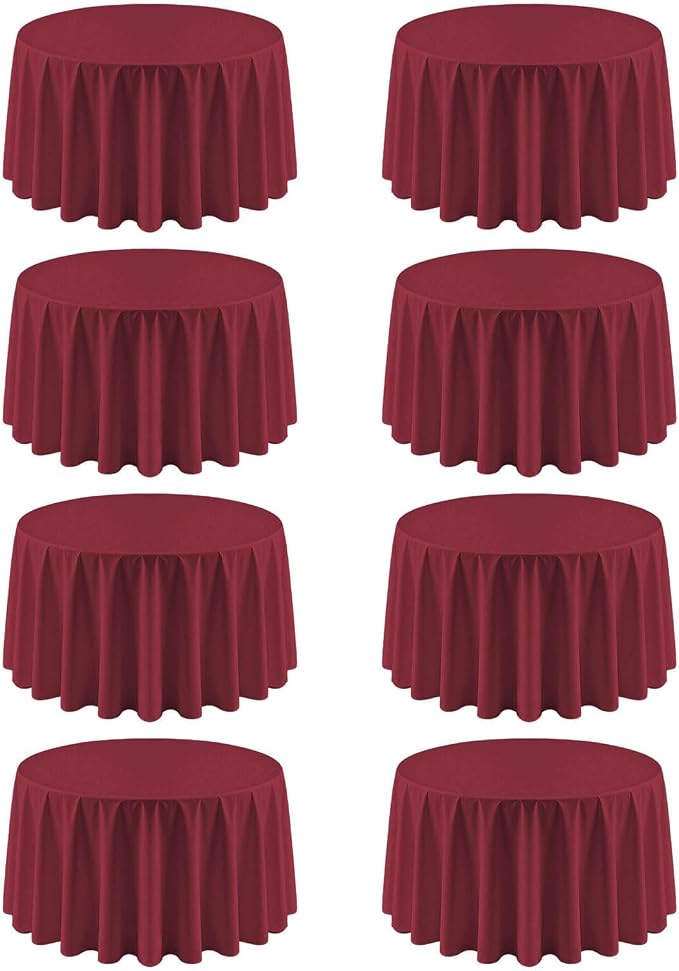 8 Pack Burgundy Round Tablecloth 120 Inch Cloth Table Cloth for Round Tables, Washable Polyester Table Cloth Stain and Wrinkle Resistant Decorative Table Cover for Wedding Party Dining Banquet