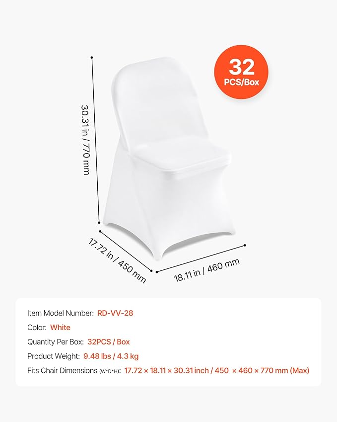 VEVOR Chair Covers, Polyester Spandex Chair Cover, Stretch Slipcovers for Wedding Party Dining Banquet Flat-Front Chair Covers (White-c, 32PCS)