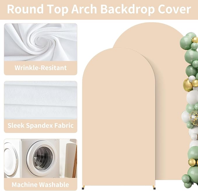 2 Pack Arch Backdrop Stand and Cover Set (7.2FT/6FT), Balloon Arch Stand, Metal Background Arch Stand, Backdrop Arch Frame, Wedding Arch for Backdrop (Apricot Cover)