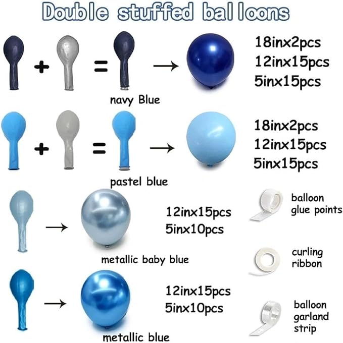 Royal Blue Balloon Garland Double Stuffed, Navy Dark Blue Metallic Balloon Kit for Birthday Baby Shower Bridal Wedding Graduation Anniversary Party Decorations