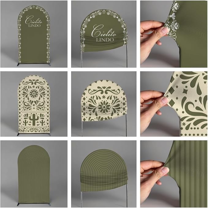 Set of 3 Arch Backdrop Cover Cielito Lindo Baby Shower Spandex Arch Fabric Cover for Mexican Bridal Wedding Birthday Party Decoration (6FT 6.6FT 7.2FT,Green)