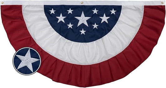 Bradford American Bunting USA Flag 3x6 ft Outdoor, Embroidered Pleated Fan US Flag Bunting with 3 Brass Grommets, Patriotic America Flag Buntings for Outside for 4th of July 250th Anniversary Decorations