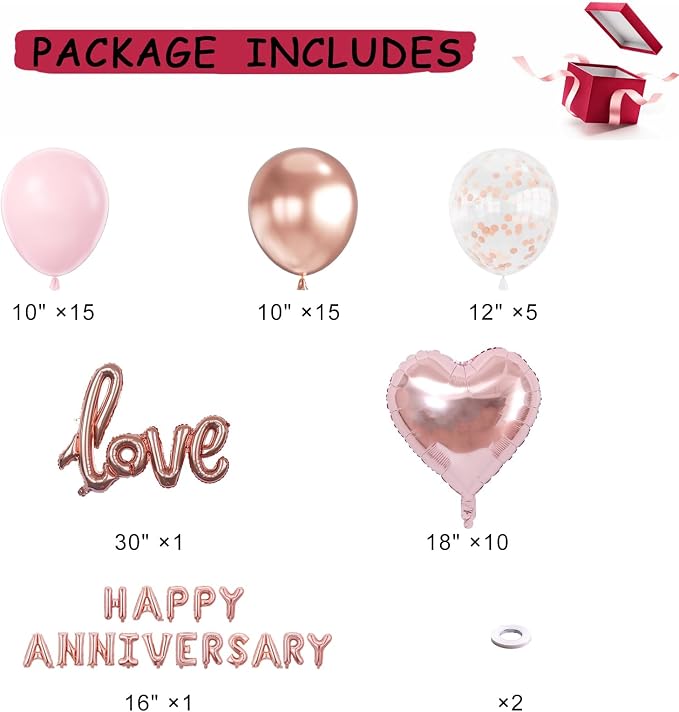 Rose Gold Anniversary Decorations Set - 1052pc Romantic Room Decor Kit with 1000 Rose Petals, HAPPY ANNIVERSARY & LOVE Foil Balloons - Perfect for Proposal, Wedding, Valentine's, Hotel Room Surprises