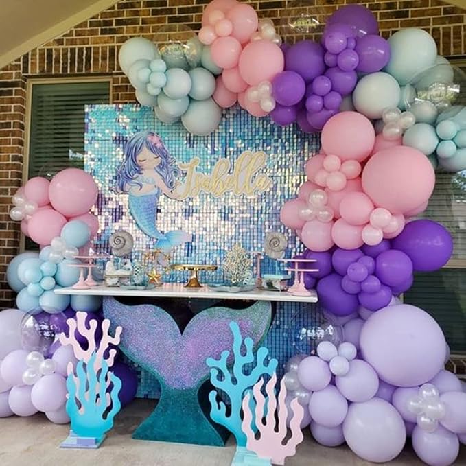 119Pcs Mermaid Balloon Garland Kit - Mermaid Tail Arch Party Decorations with Pink, Purple, Blue Balloons for Girls Under The Sea Birthday Party
