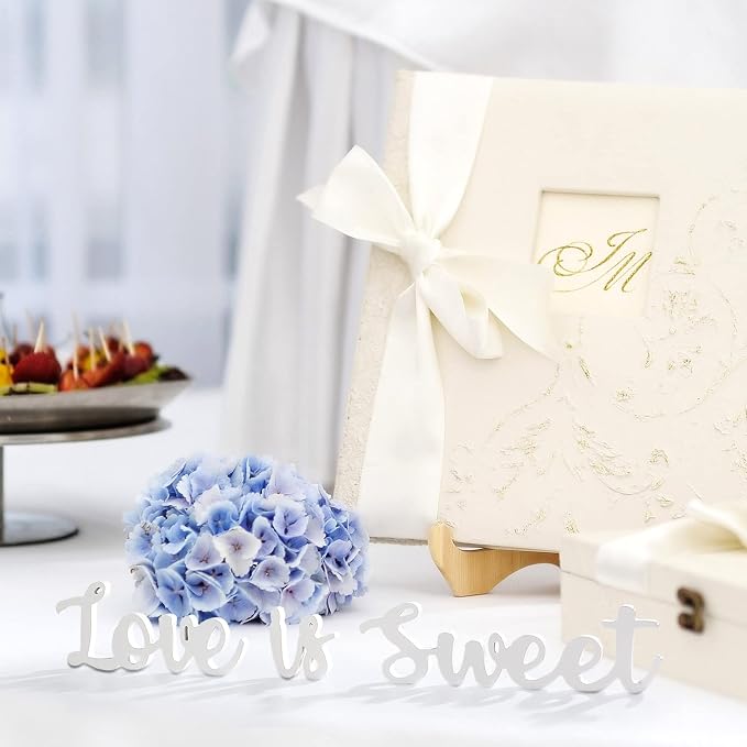 Love Is Sweet Table Decor Hollow Sign Wooden Love Is Sweet Sign for Dessert Table Freestanding Wood Is Wooden Letter Top for Wedding Shelf(White)