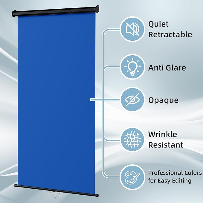 Retractable Blue Photography Backdrop 36" x 59", Portable Roll-Up, Pull-Down Background, Auto-Lock Backdrop Screen for Passport Photo, Product Photography, Headshots, Video Studio