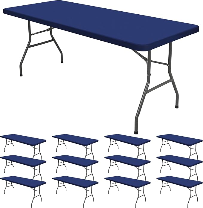 12 Pack Spandex Tablecloth Table Top Cap Cover, Navy Blue Stretch Table Covers for 6FT Tables, Elastic Rectangle Tablecloth Protector for Outdoor Party Picnic Wedding (Navy Blue,30" W x 72" L)