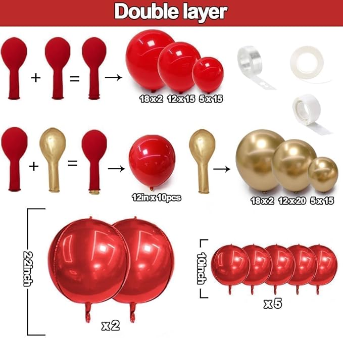 Red and Gold Balloon Garland Double Stuffed Ruby Red Gold Balloons Arch Kit With Mylar Balloon for Birthday Wedding Mother's Day Engagement Baby Shower Anniversary Party Decoration