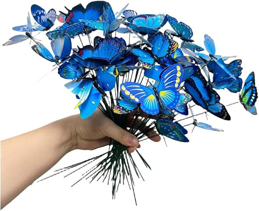 3D Butterfly Garden Stake Decor,10" PVC Butterfly Garden Decor for Outside,Shaking Head Artificial Butterflies for Cake Bouquet Wall Lawn Pathway Plant Pot Flower Bed Yard Decor (50, Royal Blue)