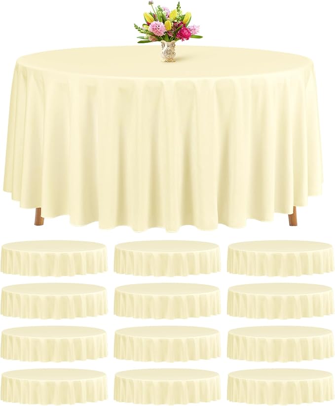 Teruntrue 12 Packs Beige Round Tablecloths 120 inch Round Table Cloth, Washable Polyester Fabric for Wedding Parties Banquet Holiday Dinner Table Decorative, Beige