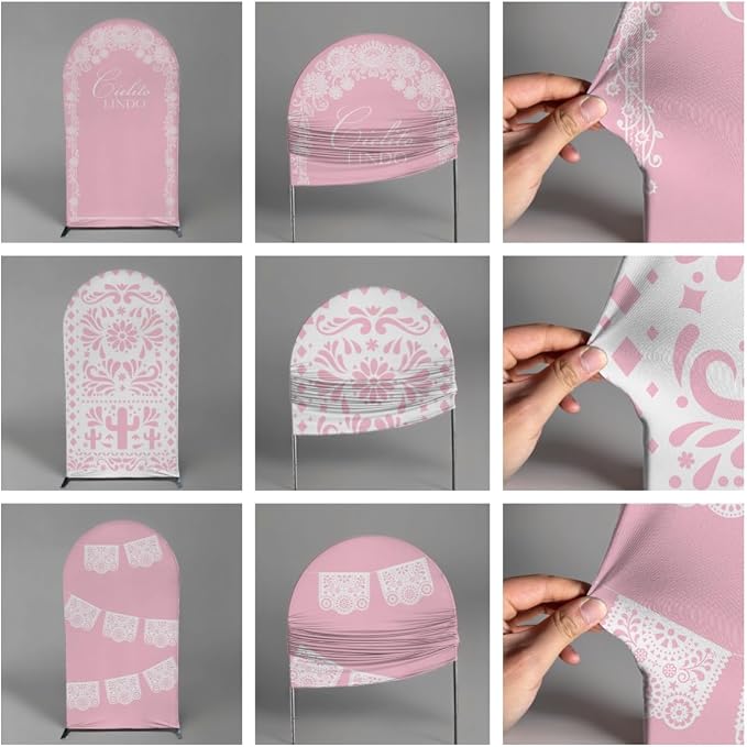 Set of 3 Arch Backdrop Cover Cielito Lindo Baby Shower Spandex Arch Fabric Cover for Mexican Bridal Wedding Birthday Party Decoration (4FT 5FT 6FT,Pink)